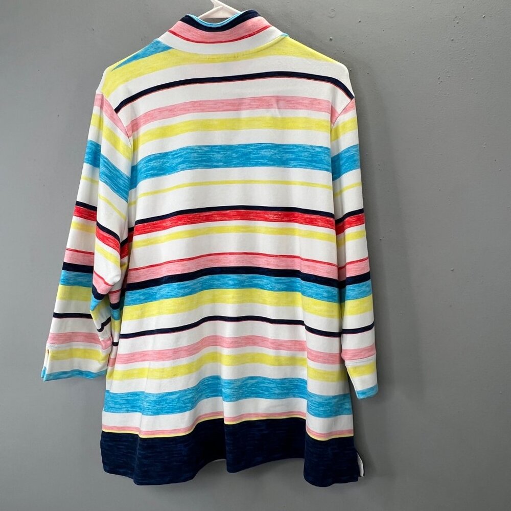 T by Talbots Half Zip Pullover Plus Size 3X Striped Multicolor Pockets Mock Neck - Picture 6 of 8